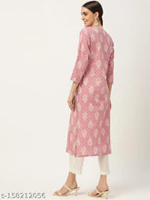 Pink Bandhani Printed Cotton Straight Kurta for Women - Indian ethnic motifs on pink and off-white kurta with three-quarter sleeves and round neck